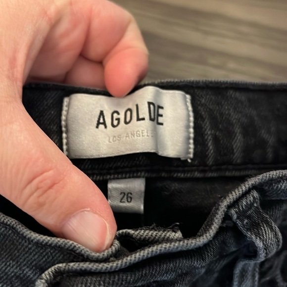 AGOLDE RILEY STRAIGHT LEG CROPPED HIGH RISE RAW HEM BLACK JEANS 26 - Picture 10 of 16